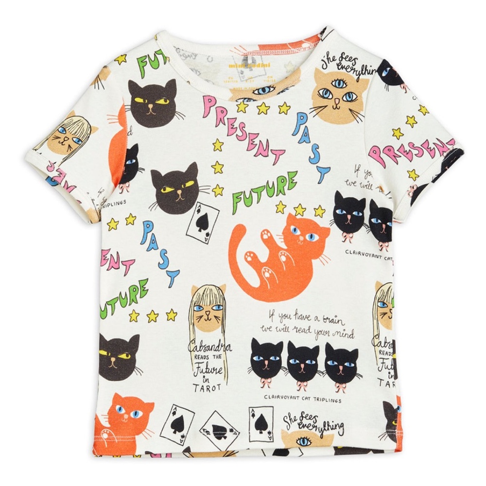 Mini Rodini Kids Clairvoyant Cats Tarot Print Tee size 4-5 retail $45
